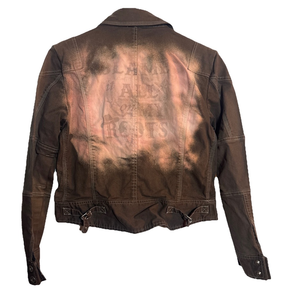 Vintage Rare Custom Kenzie‎ Jeans Utility Jacket Women's Sz 6 Brown Moto Western